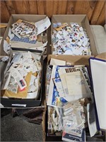 4 BOXES OF CANCELLED STAMPS  , ALBUMS, BATAVIA, NY