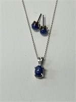 14K Star Sapphire Earrings and Pendant with Chain