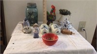 Turquoise Jar w/ buttons, Chicken,Delph, more