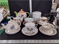 Mixed Tea Pots & Cup/Saucer Lot-Sadler, Royal Albt