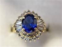 14K Sapphire and CZ Cocktail Ring