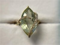 14K Effy Diamond & Green Gemstone Ring