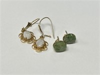 2 Pairs of 14K Earrings- Opal and Jade
