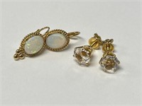 2 Pairs of 14K Earrings- Opal and Paste