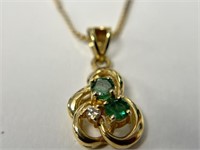 14K Emerald & Diamond Pendant and Chain