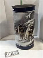Timber wolf metal trash can