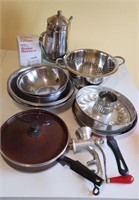 Stainless Mixing Bowls, Frying Pans, etc
