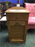 Wood Trashcan with Replaceable Painted Tile Inlay