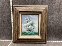 Framed Painting of Ship on Canvas