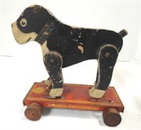 Antique Frantz Tin & Wood Toy Pull Dog