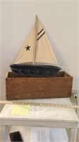 19” Wooden Box w/sailboat rack