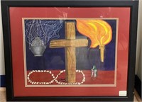 BLACK FRAMED "CROSS" PAINTING BY DIANE EMPRINGHA