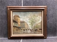 Framed Painting of City Street on Canvas