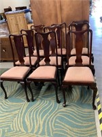 Old Wood Upholstered Dining Chairs Set of 9