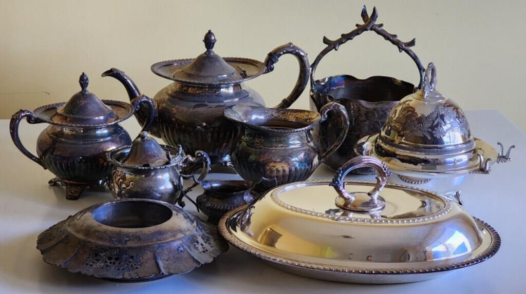 Grouping of Silverplate Tea Set Entree etc
