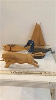 Carved Wooden Animals & Sailboat
