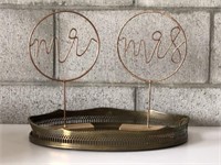 Vintage Brass Tray with metal Mr. & Mrs. Decor