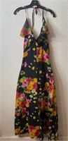 Vintage Halter Floral Ruffle Trim Dress