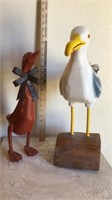 2 Solid wood carved & painted fowl