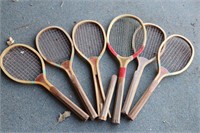Antique Wooden Tennis Rackets x 6