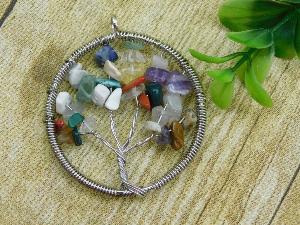 WIRE WRAPPED TREE OF LIFE PENDANT ROCK STONE LAPID