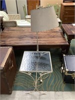Old Metal Glasstop Lamp Table