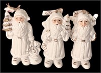 Three White Porcelain Santa Ornaments