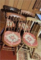(4) Antique round Seat Wood Chairs