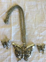 Silver Butterfly Necklace & Earrings