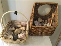 Baskets of Seashells & Assorted Rocks & Minerals