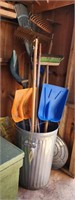 Garden Tools in Garbage Pail with lid
