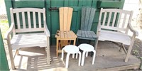 4 Outdoor Wood garden Chairs with 2 stools