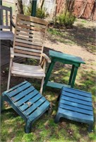Folding Wood lawn Chair, Table, & 2 ottomans
