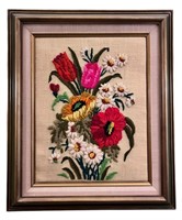 1970s Framed Crewel/Embroidery Red