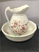 Wash bowl basin and pitcher set. Bowl is 14x5.