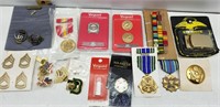 MISC LOT MILITARY BUTTONS-MEDALS-RIBBONS-BUCKLES