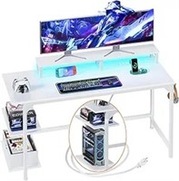 Furologee White Desk With Power Outlets