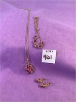 Marked 925 Ruby Necklace, Earring & Bracelet