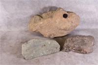 Unique Rocks x 3; 1 with hole, 1 with flat bottom