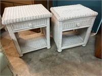 White Wicker Side Tables , Single Drawers 21 x 17