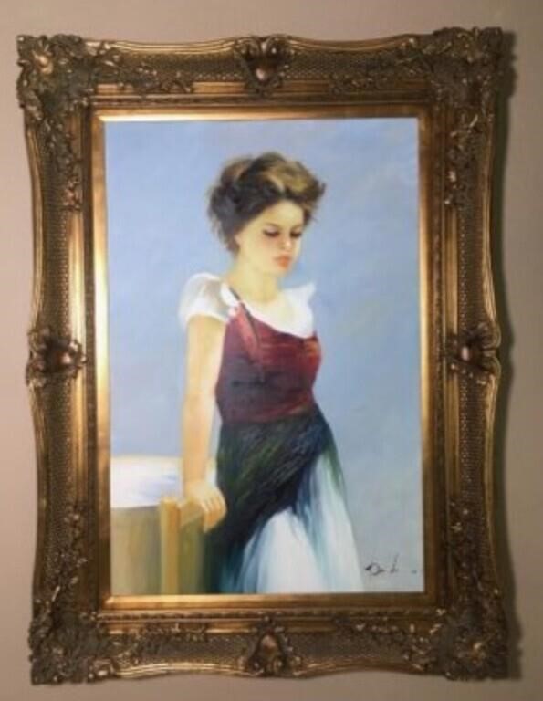 Signed Oil on Canvas of Demure Maiden