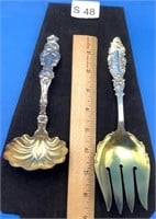Antique Sterling Gold Wash Ladle & Serving Fork