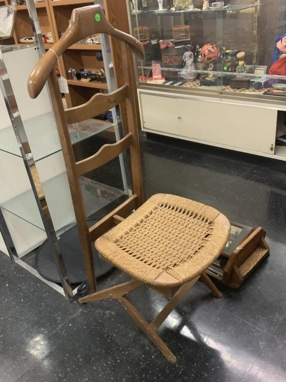 Vintage Folding wood chair with storage.