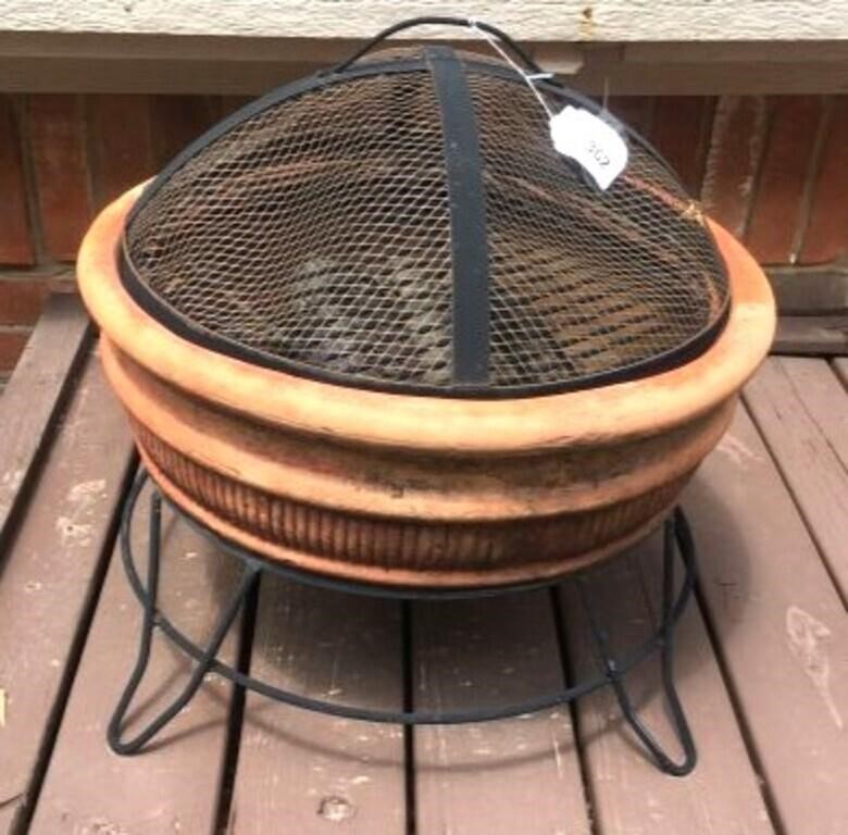 Terracotta Fire Pit on Metal Stand