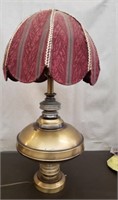 Vintage Brass Base Lamp w/ Handmade Shade. Works