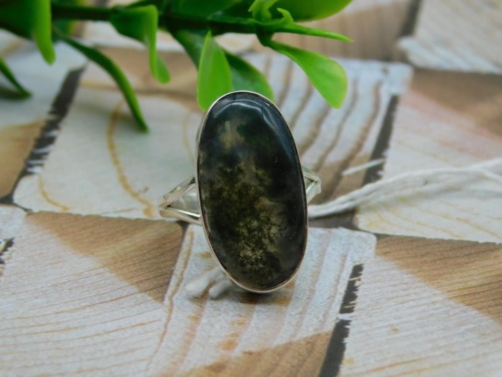 STERLING SILVER MOSS AGATE RING SIZE 6.5
