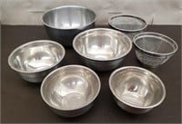 Lot of Stainless Steel Mixing Bowls & Sieves