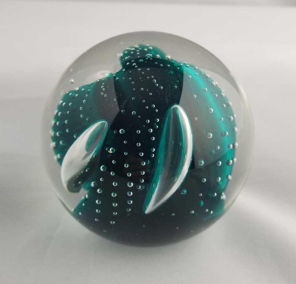 Caithness Scottish Aqua Colored Glass Paperweight