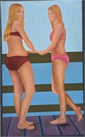 Original Acrylic On Canvas Two Girls At The Pier