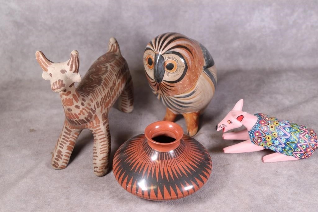 Mexican Pottery and Wood Art Pieces